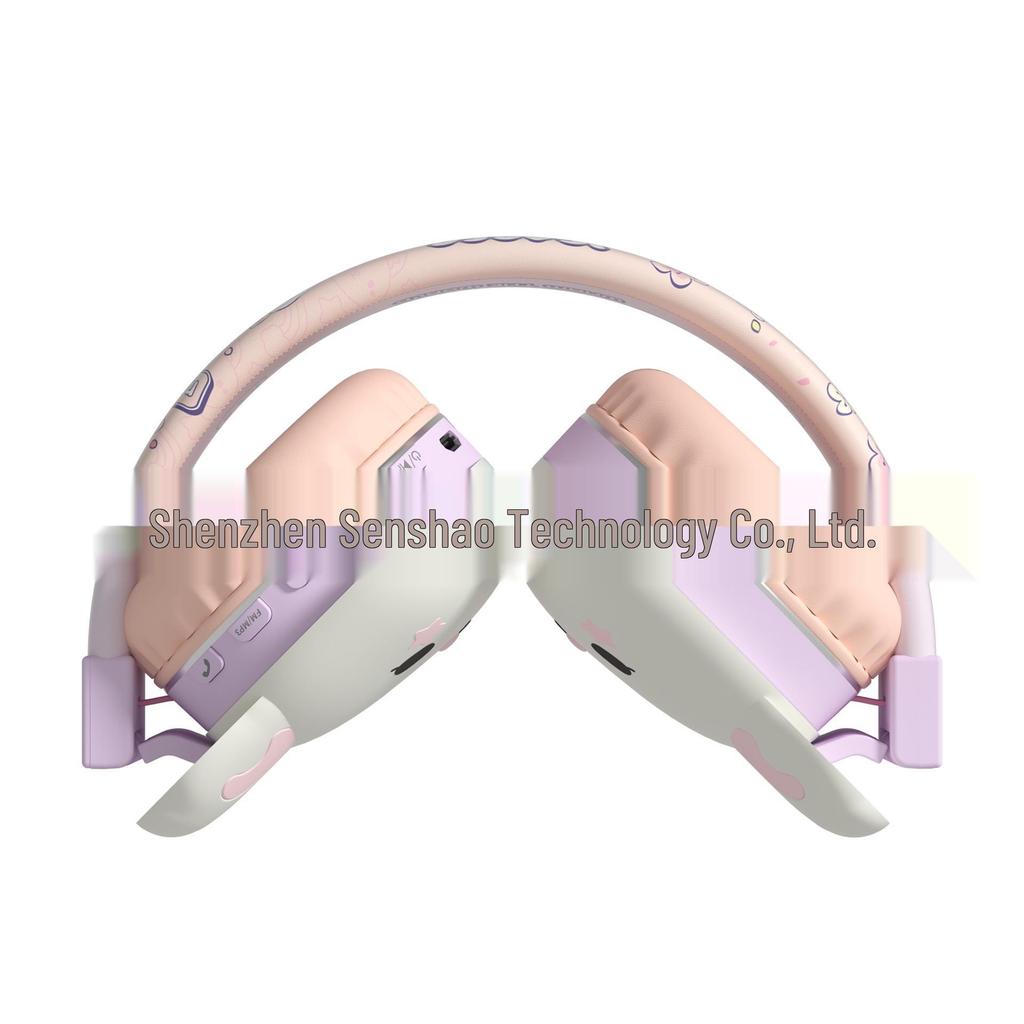 Purple Moon Rabbit Cartoon Over-Ear Bluetooth Headphones for Girls and Children