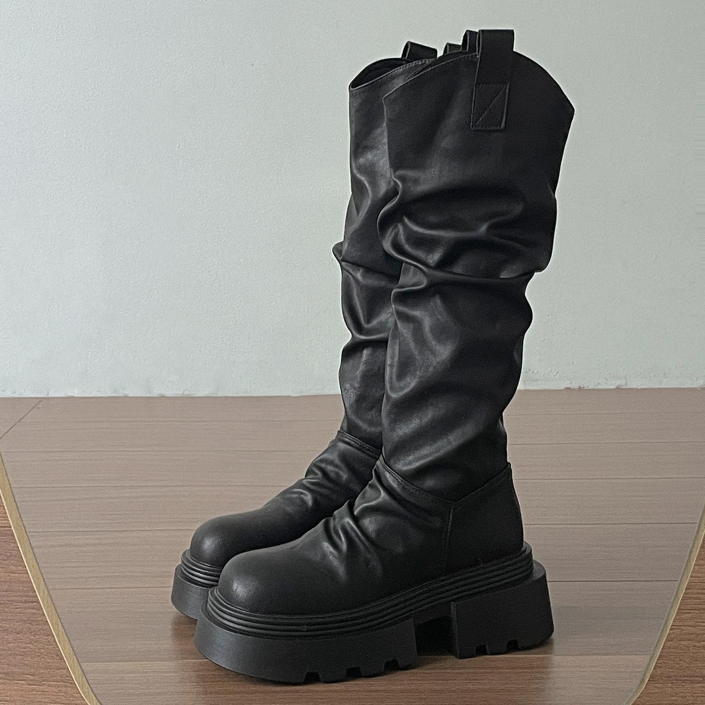 

Brown Vintage Maillard Platform Boots Women s Boots 2025 New Autumn Height Increasing Skinny Knight Long Boots 35 чёрный