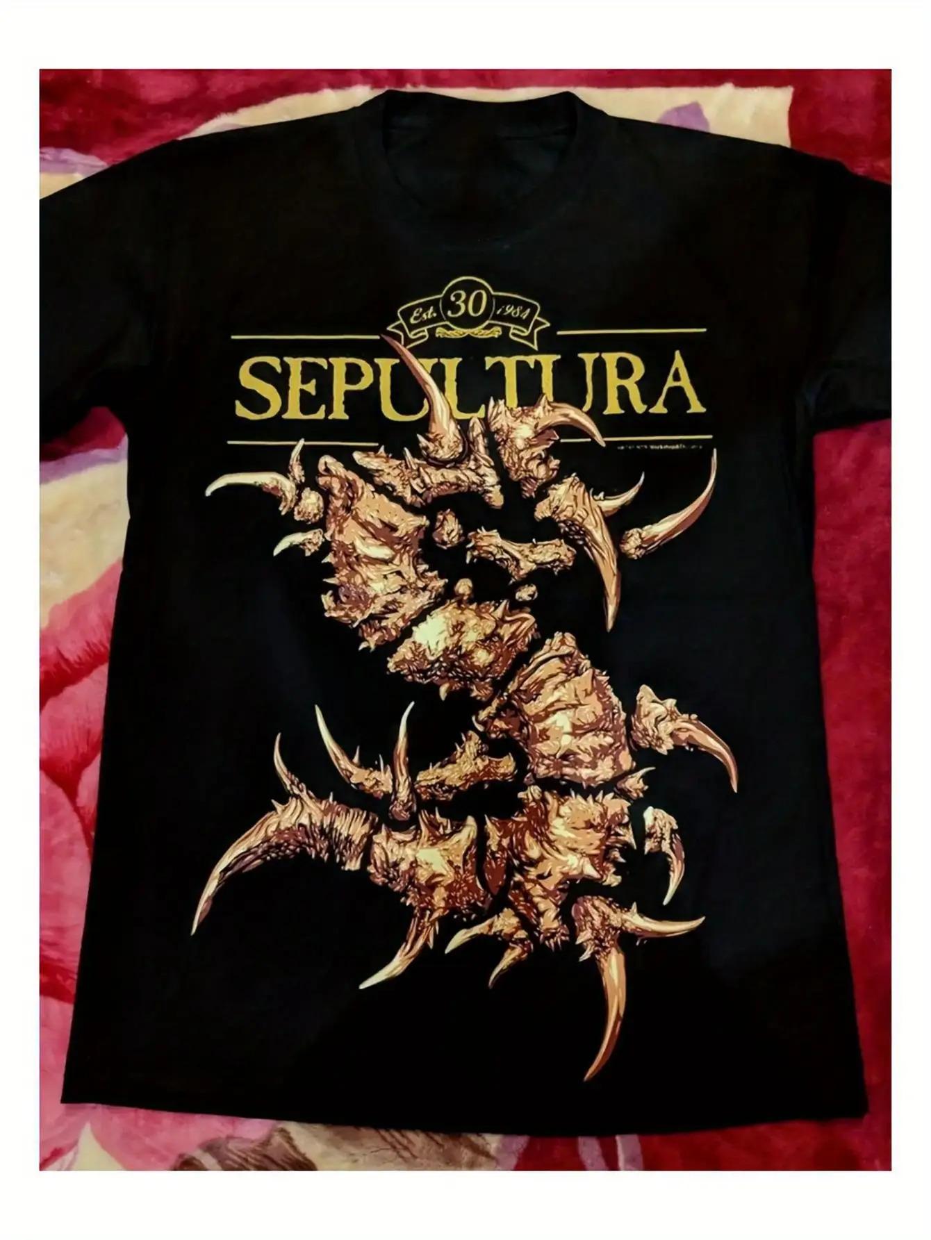 ZX Summer Hot Sale Sepultura Band Pattern Tshirt Golden Geometric Design Casual Round Neck Shirt Mens Round Neck Short Sleeve 3XL
