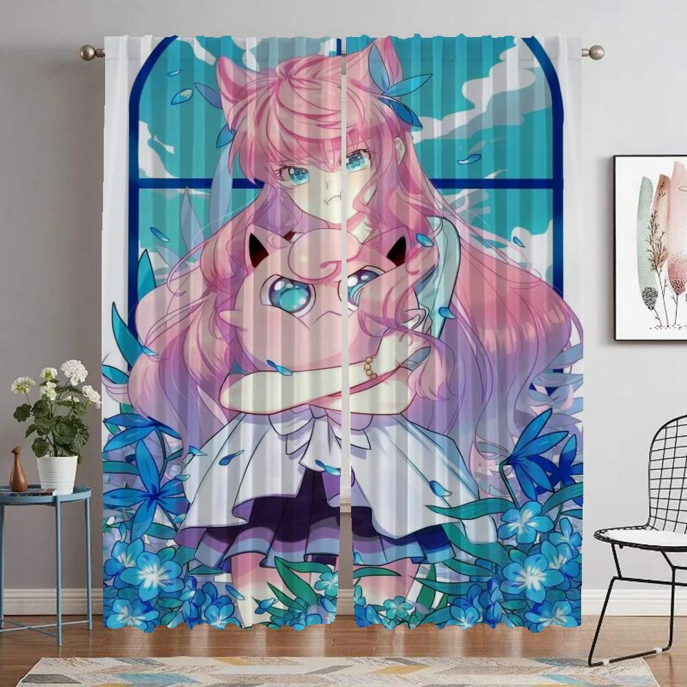 Pikachus Curtains for Living Room Curtain Kitchen Curtains 2 Pieces Halloween Decoration Shades Tulle for Bedroom Partition Home