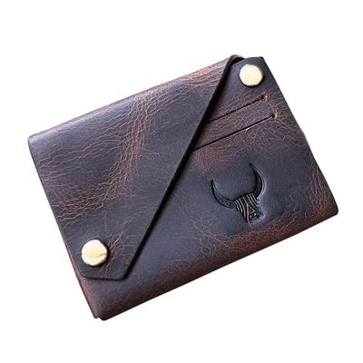 Carteira masculina de couro genuíno feita à mão com porta-cartões minimalista e minimalista