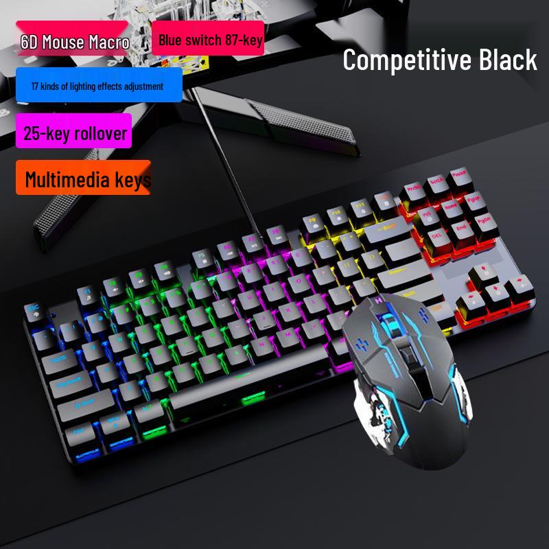 In-Stock RGB 87-Key True Mechanical Wired Keyboard, Blue Switch, for PC, Laptop, Office, and E-sports.