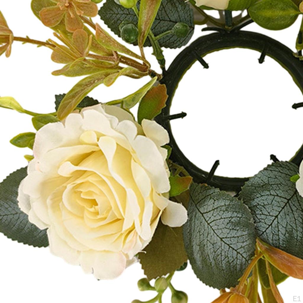 Artificial Rose Candle Wreath Flower Floral Garland Candles Holder for Table Centerpiece
