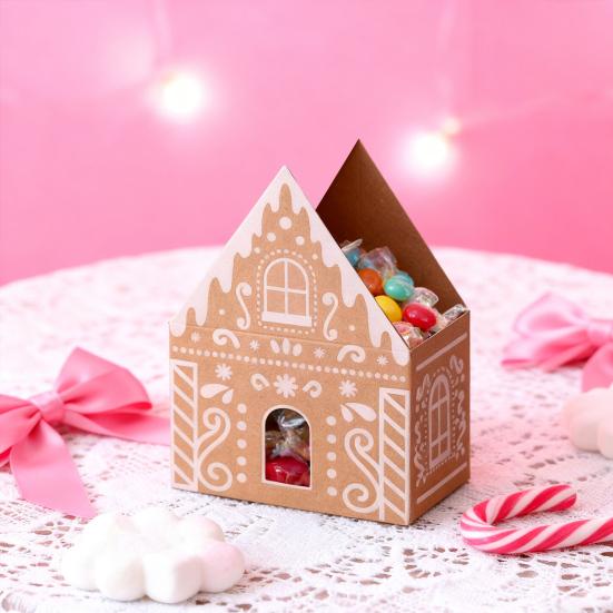 Christmas Gingerbread House Gift Box Small Christmas Candy Boxes for Cookies Chocolates Treats 3D House Shaped Paper Box for Holiday Party Favors