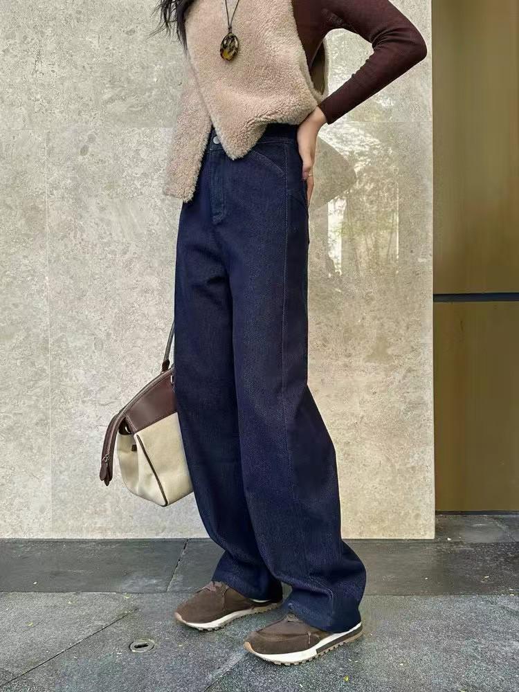 Vintage Velvet-Lined Slim Fit 3D-Cut Straight Denim Jeans L джинсовый синий