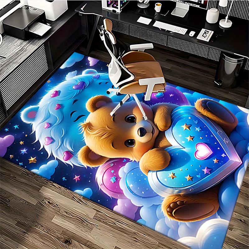 1pc Anime Teddy Bear Heart Chair Mat - Cute Office Rug with Hearts and Stars, Non-Slip Carpet for Desk Chairs, Perfect Gift for Anime Lovers, Suitable