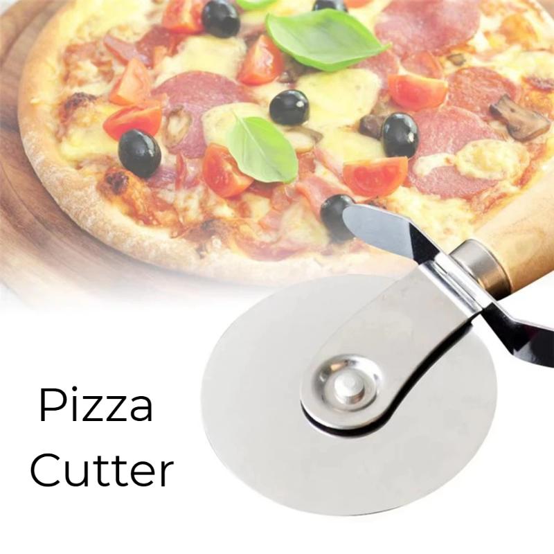 Pizza Cutter Wheel Food Grade Stainless Steel Sharp Slicer with Smooth Wooden Handle for Pizza Shop Home Baking Unique Gift