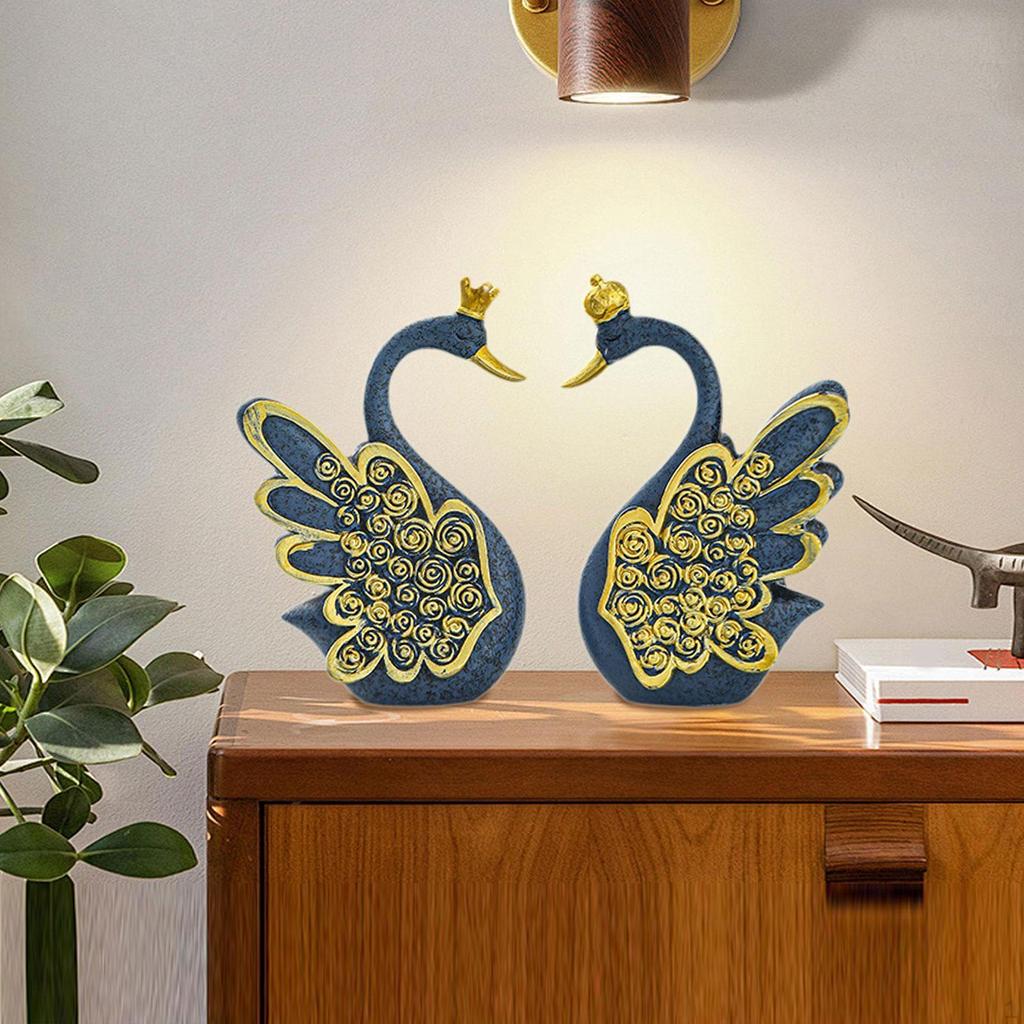 2 Pieces Swan Statues Decorative Figurines Animal Sculptures Tabletop Ornaments for Shelf Cabinet