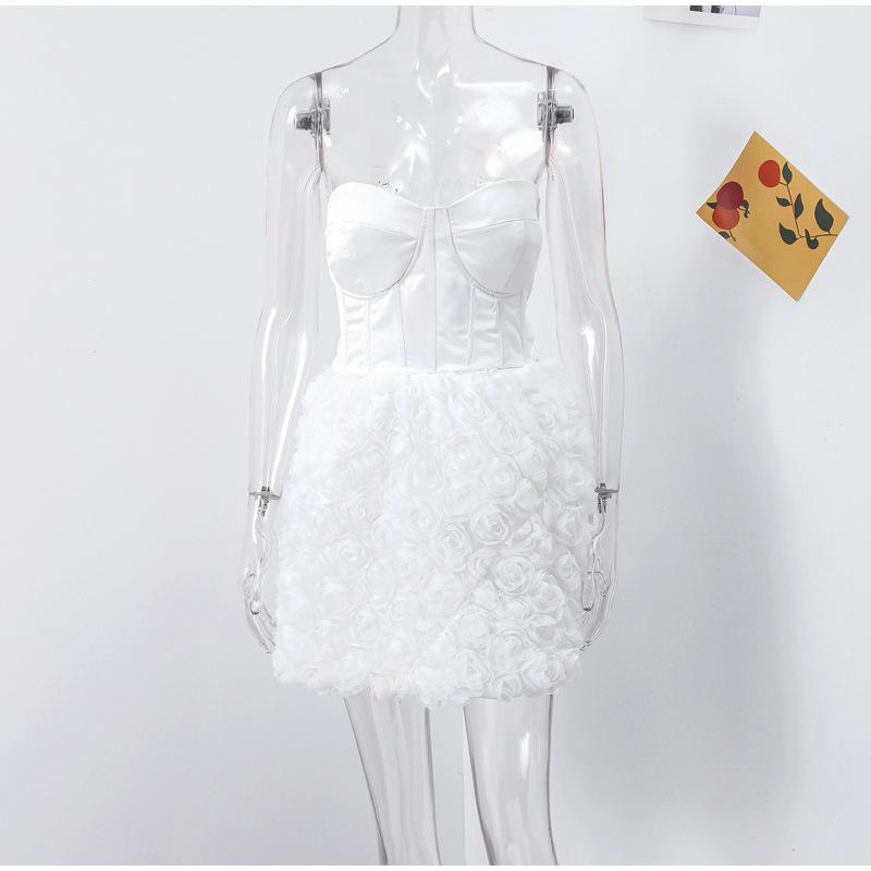 Summer 2025 European & American Women's Floral 3D Decor Bandeau Dress