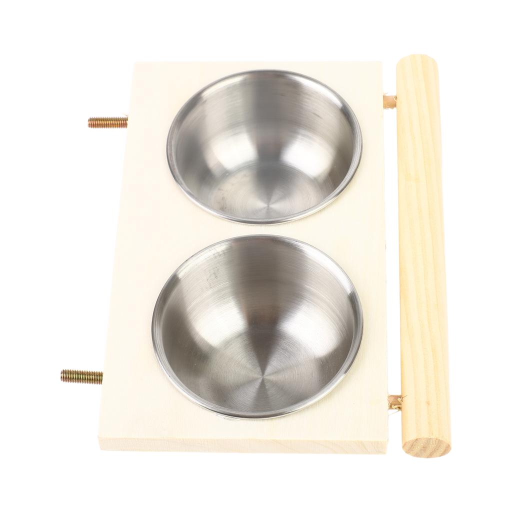 Parrot Feeding Bowl Stainless Steel Food Water Feeder Cage Accessory with StandDouble Bowl