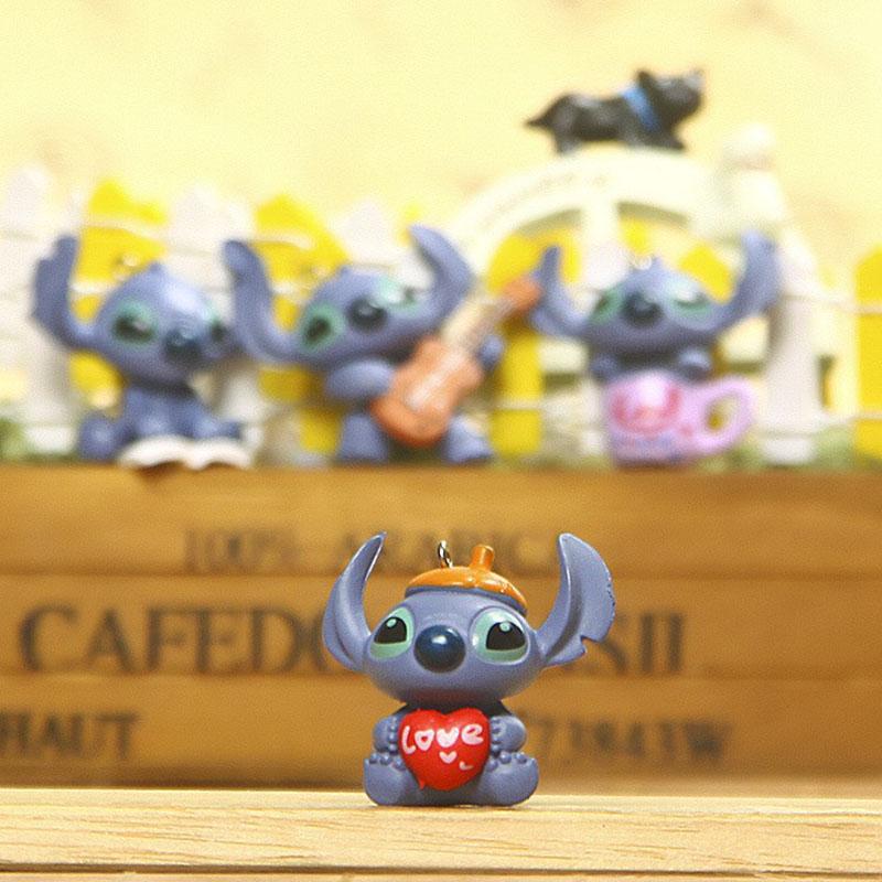 4pcs Cute Disney Stitch Decoration Stitch Action Figure Micro Landscape Doll Ornament Charm Toys Brinquedos Birthday Party Gift