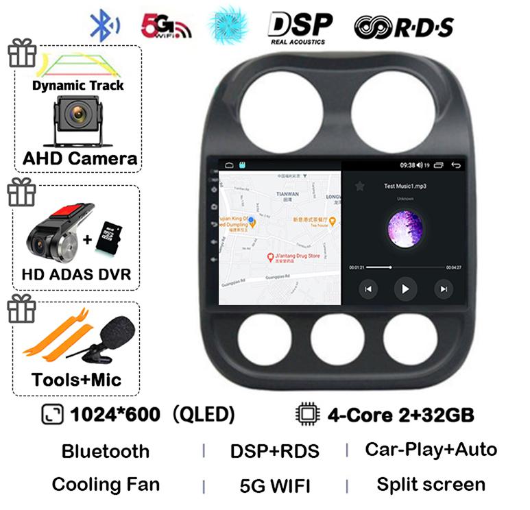 Android 14 Carplay Auto Car Radio For Jeep Compass Patriot 2010 2011 2012 2013 2014 2015 2016 GPS Multimedia Stereo Player QLED
