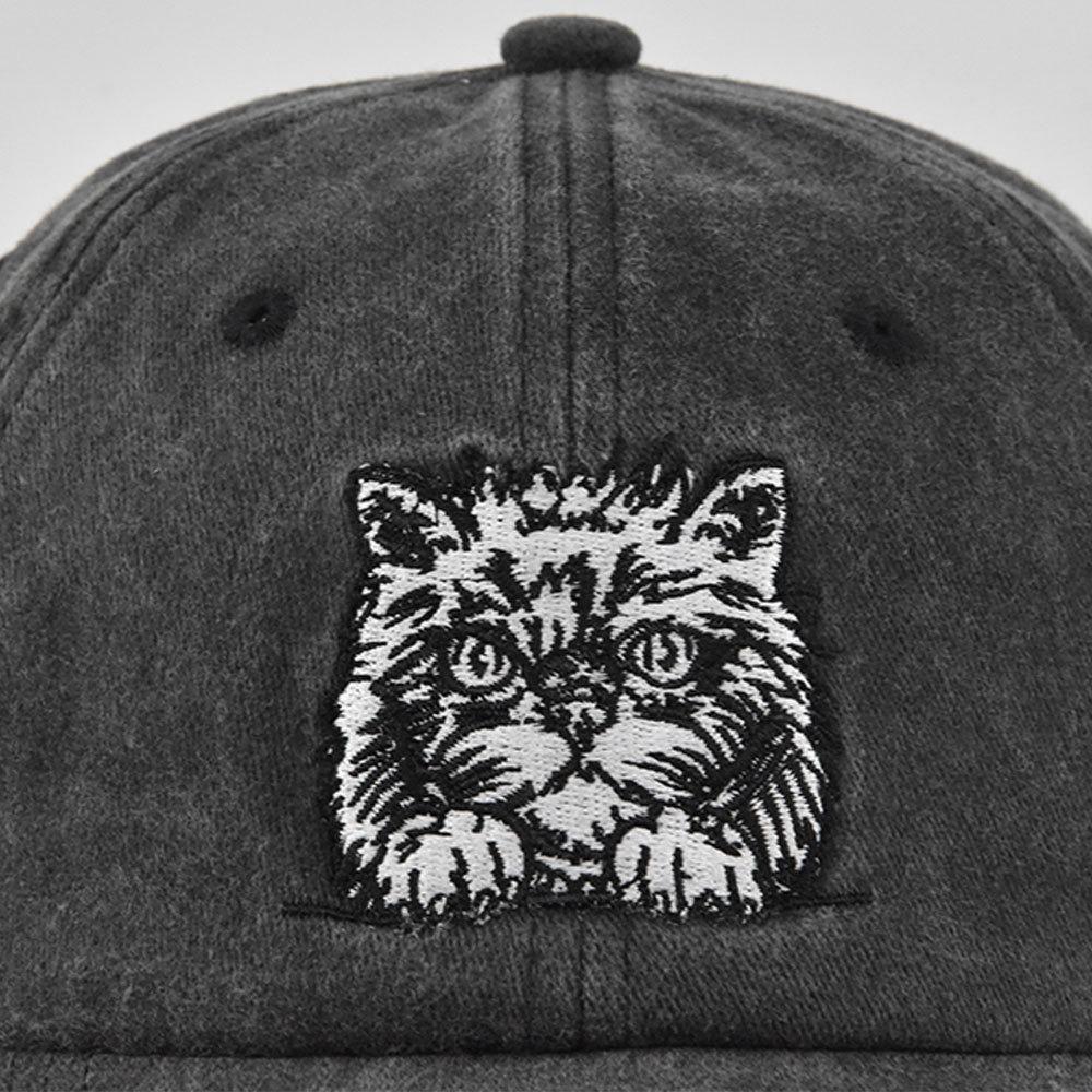 Vintage Cat Embroidery Baseball Cap - Distressed Adjustable Dad Hat For Women/Men Unisex Streetwear Cap