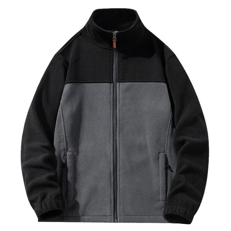 Men's Plus Size Versatile Winter Fleece Jacket with Stand-Up Collar and Windproof Design