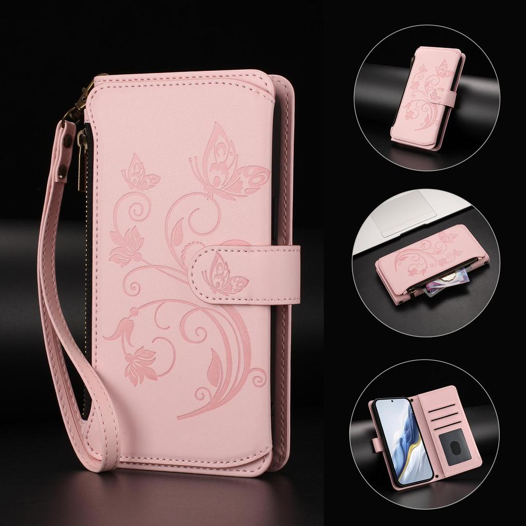 3D Butterfly Folwer Leather Phone Wallet Case Book Stand For iPhone 17 16 Pro Max Samsung S25 Xiaomi Redmi Honor Oppo Moto Google Card Slot Flip Cover
