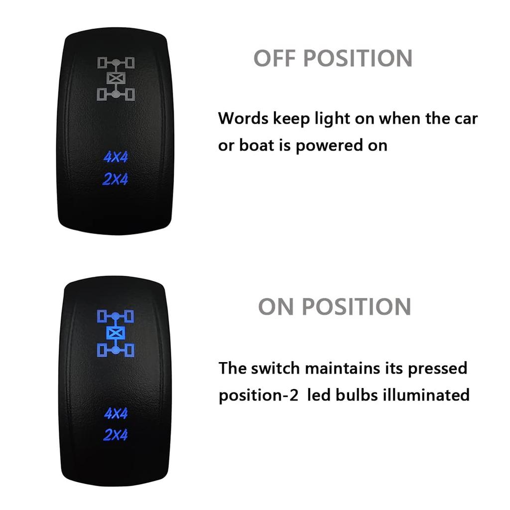 Blue Led 4X4 2X4 Rocker Switch with Jumper Wires 5P On Off SPST Toggle Switch for Car Truck RZR UTV ATV Off Road Vehicle 12V/20A 24V/10A