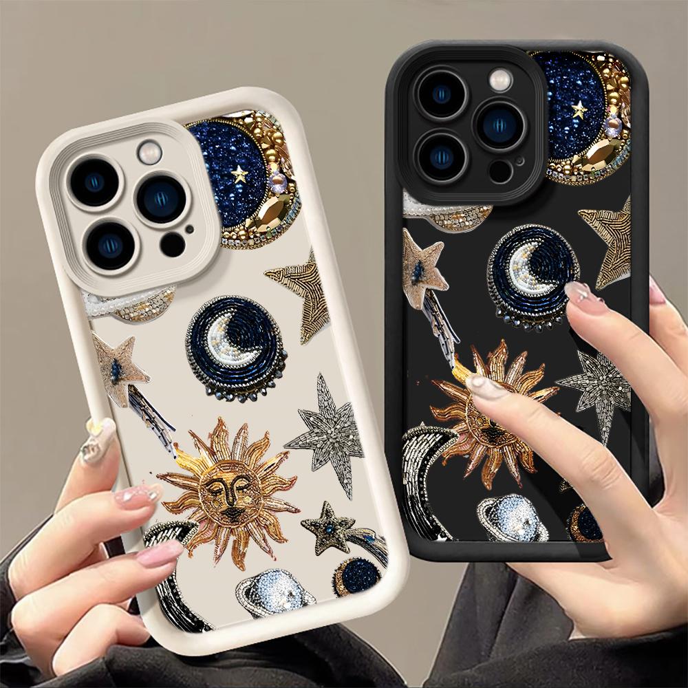 Phone Case For iPhone 7 8 16 15 14 Plus For iPhone 15 17 16 14 13 12 11 Pro Max XS XR X Gilded Celestial Shockproof Bumper Cover