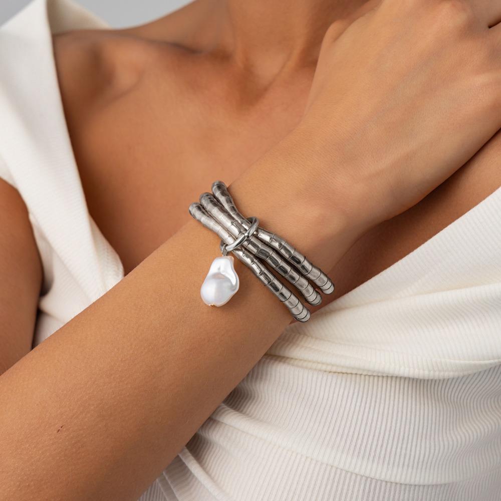 Personalized bamboo knot high-end feeling, multiple layered wearing bracelet, versatile, niche Baroque pearl bracelet