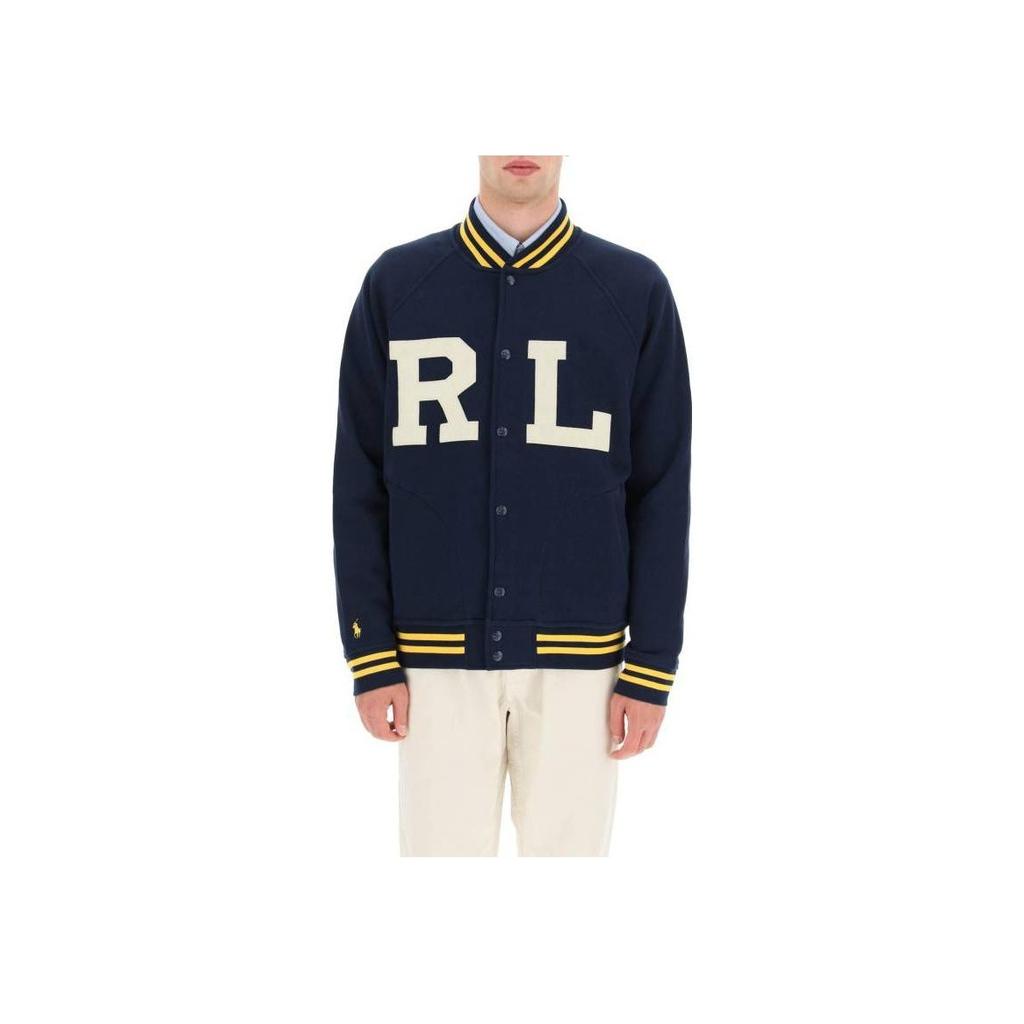 Polo Ralph Lauren Letter Embroidery Striped Trim Single-Breasted Jacket Men Jackets Dark-Blue 710878501-001