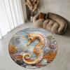 Seahorse Round Rug Cotton Base Horse Round Rug with Floral Boho Animal Carpet for Living Room Bedroom Kids RoomFloor Home Decor