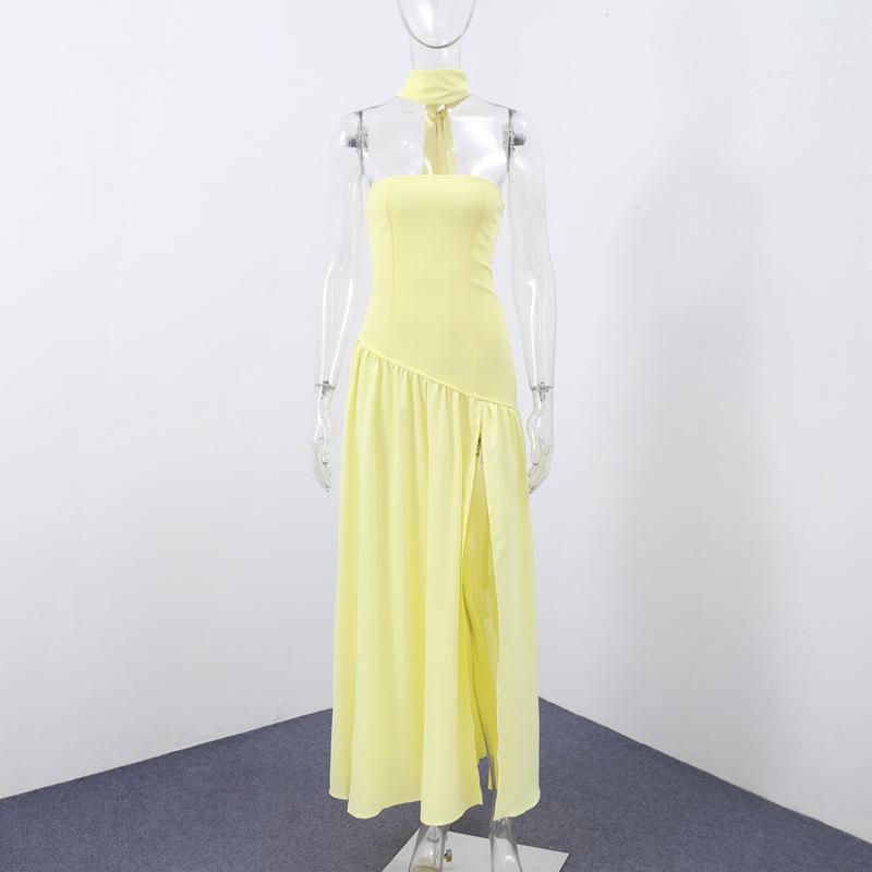 Mode Patchwork Schlitz Trägerloses Kleid Damen Elegant Ärmellos Rückenfrei Langes Kleid 2025 Sommer Neu Damen Abendparty Roben