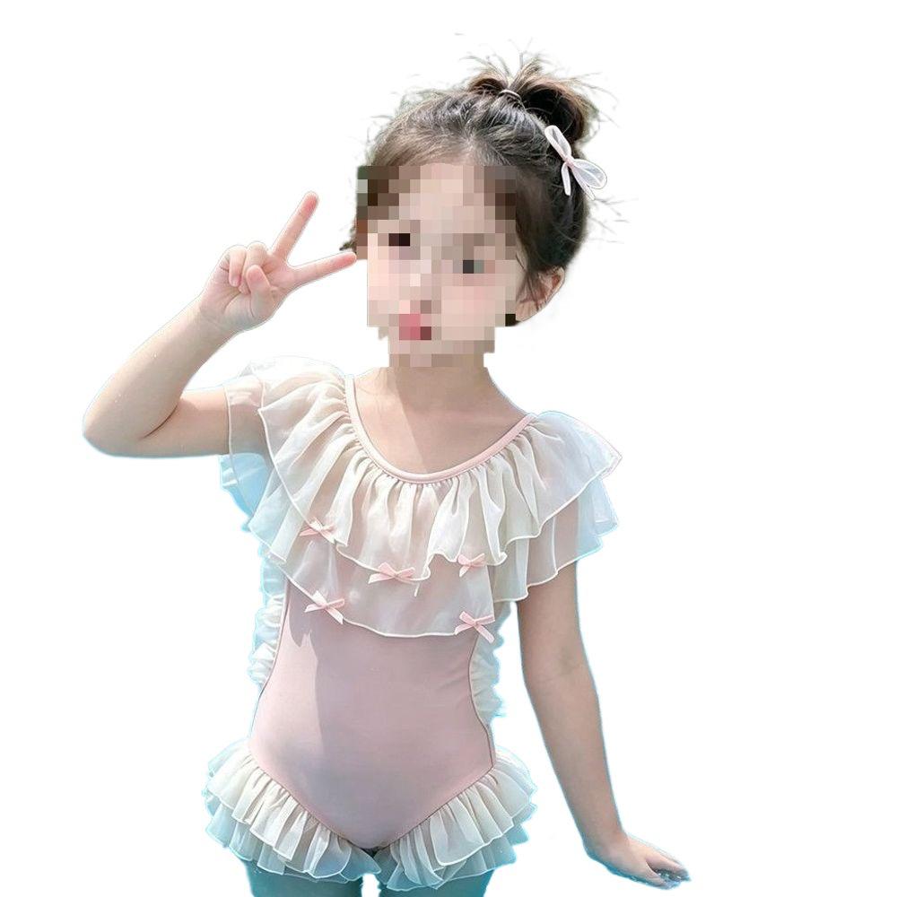 Toddler Girls' Cute One-Piece Swimsuit with Sun Protection and Lace Ruffles