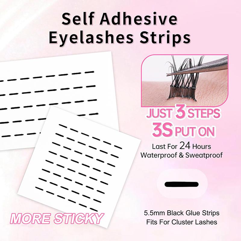 144/200Pcs False Eyelashes Glue Strips, Black Glue-Free Jelly Self-Adhesive Eyelashes Strips, False Eyelashes Makeup Tools
