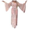 Women Long Sleeve Sequin Mesh Suit Gown Long Two Piece Dress