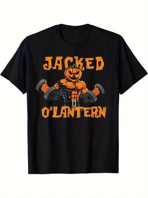 Jacked O'Lantern Halloween Gym Workout Lifting Pumpkin Funny T-ShirtBlack Casual