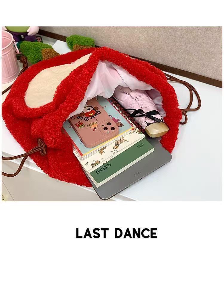 Cute Cartoon Apple Plush Backpack & Crossbody Bag – Large Capacity Schoolbag