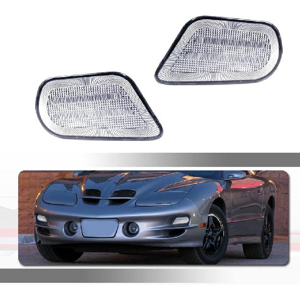 

For 1998 1999 2000 2001 2002 Pontiac Firebird Trans Am Front Bumper Corner Turn Signal & Side marker lights 2 IN 1 Replacement 3D Optic LED Clear housing
