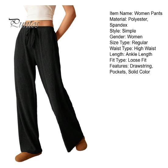 Relaxed Fit Women Bottoms Pants Casual Wide Leg Trousers Elastic Waist Adjustable Drawstring Solid Color Loose Work Travel Daily Wear