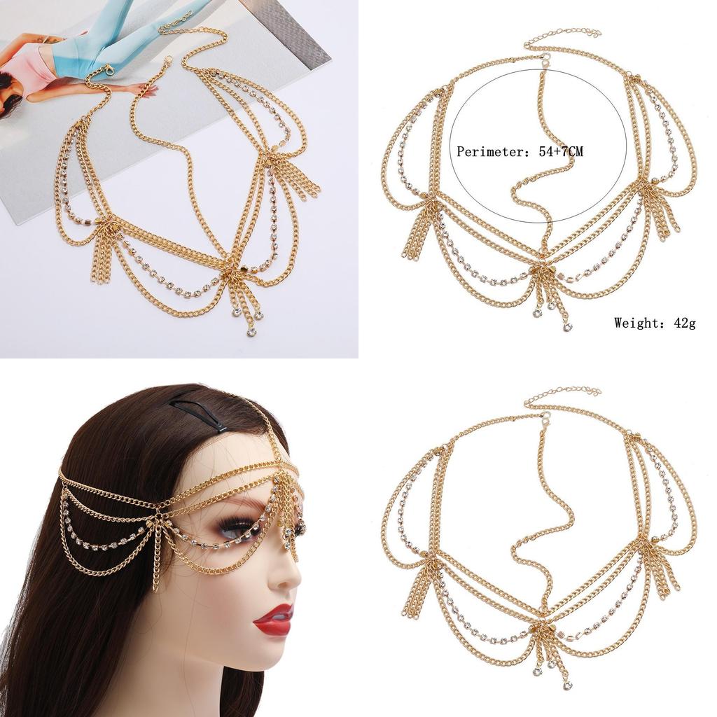 Elegant Rhinestone Multi Layer Chain Tassel Design Women Jewelry Headwear For Bridal And Summer Party Decor