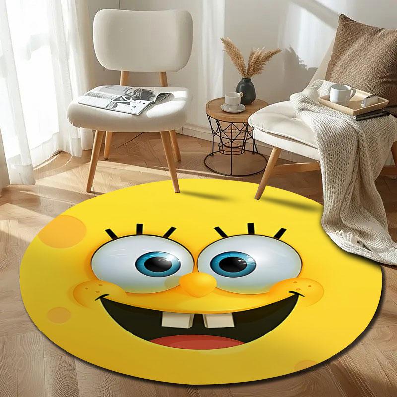 SpongeBob Cartoon Character Round Floor Rug, Yellow Fun Badge
