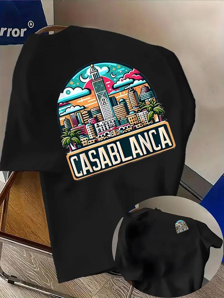 Casablanca Ästhetik Architektonische Grafik T-Shirts Herren Damen Lässig Hochwertig Trend Hip Hop Streetwear Oberteil Y2K Gothic Baumwolle Übergroße T-Shirts