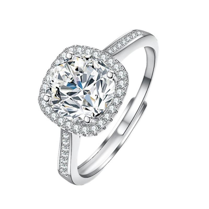 

S925 sterling silver ring women s classic luxury square bag moissanite air holder simulation diamond ring daily jewelry gift adjustable opening