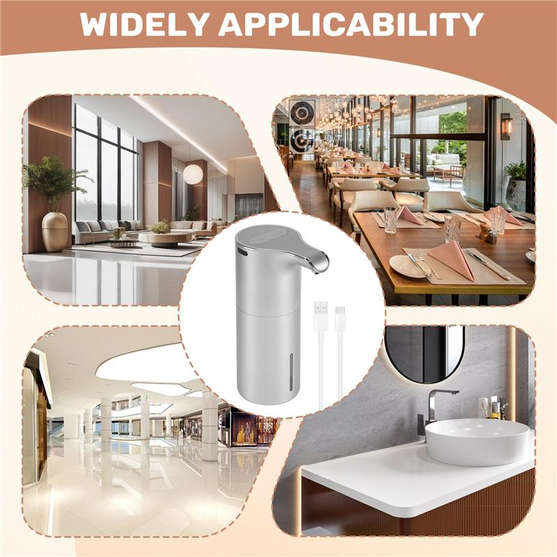 

ABGR-Soap Dispenser Automatic - Touchless USB Rechargeable Electric Foam Soap Dispenser Adjustable Waterproof 450 ML серебряный