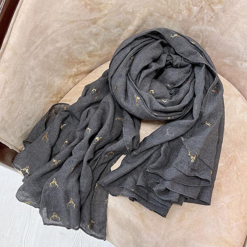 Autumn And Winter Hemp Cotton Bronzing Elk Scarf Widened Long Women'S Shawl Windshield Warm Literary Korean Version Scarf