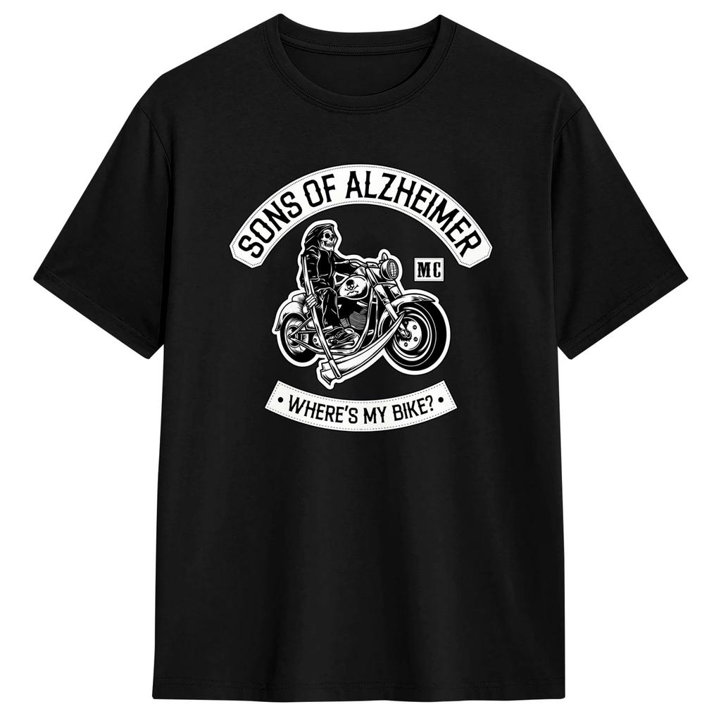 SONS of Alzheimer Wheres My Bike T Shirt Summer  Cotton TShirts For Unisex Trending Casual Tshirt Short Sleeves Streetwear Clothes