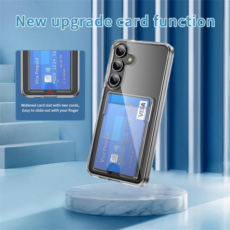 Case For Samsung S24 S25 Ultra Card Slots Wallet Clear Case For Galaxy Note 20 S21 S22 S23 S24 Ultra Plus Transparent Hard Cover