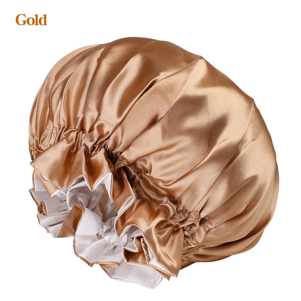 New Women's Satin Solid Sleeping Hat Night Sleep Hair Care Bonnet Nightcap Silky Shower Caps Comfortable Flower Band Unisex Cap