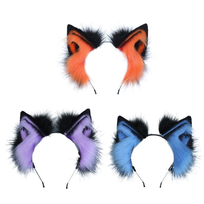 Lovely Women Students Photoshoot Hairband Cartoon Wolf Ears Shape Headbands Color Matching Hair Styling Hair Hoop
