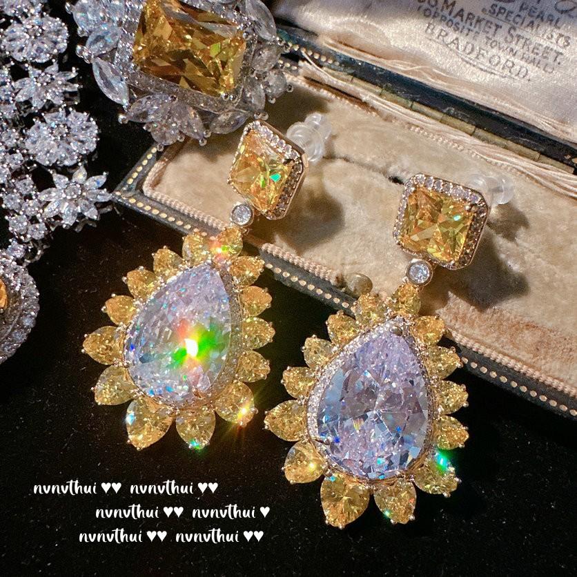 Canary Snowflake Gem Necklace, Rich Woman'S Happiness, 18K Gold Plated, Goose Yellow Water Drop Large Carat Zircon Earrings