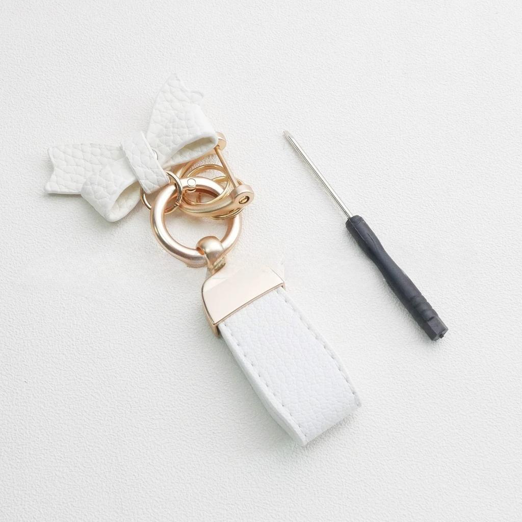 Custom Bowknot Leather Keychain Blank Laser Engrave Cute Hand Rope Car Ring Personalized Bag Decoration Key Chains