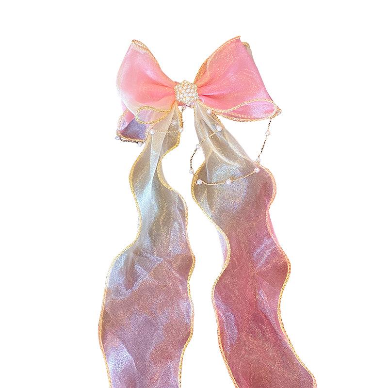 Pearl Bow Hair Clip & Tassel Ribbon Headband for Women & Girls