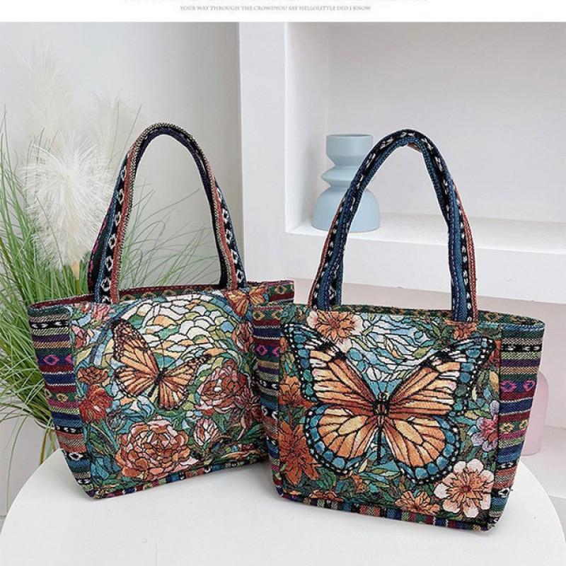 Bohemian Fabric Tote Bag With Contrasting Colors And Inner Zipper Pocket For Women