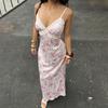 French vacation pastoral lace splicing V-neck floral suspender skirt Spice girl slim slim dress women