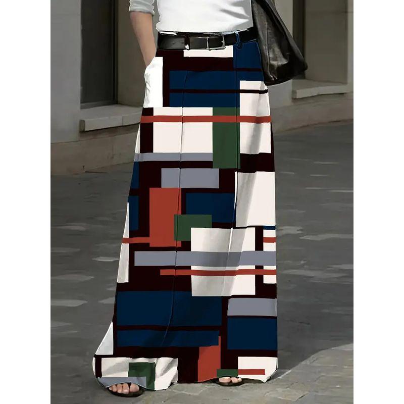 

Printed Elastic Waistband Half Skirt Print Elastic Waist Belt Cardigan Skirt Red Black grid XL