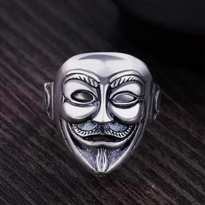 Retro V For Vendetta Anonymous Mask Ring For Men Punk Gothic Open Ring Handmade Designer  Unisex Accessories Cosplay Gift