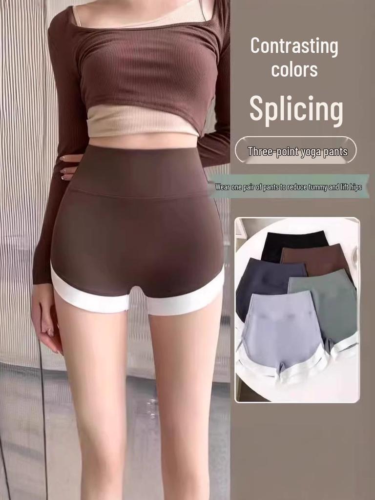 Summer Shark Skin Color Block High-Waist Yoga Pants - Women's Tummy Control Athletic Leggings